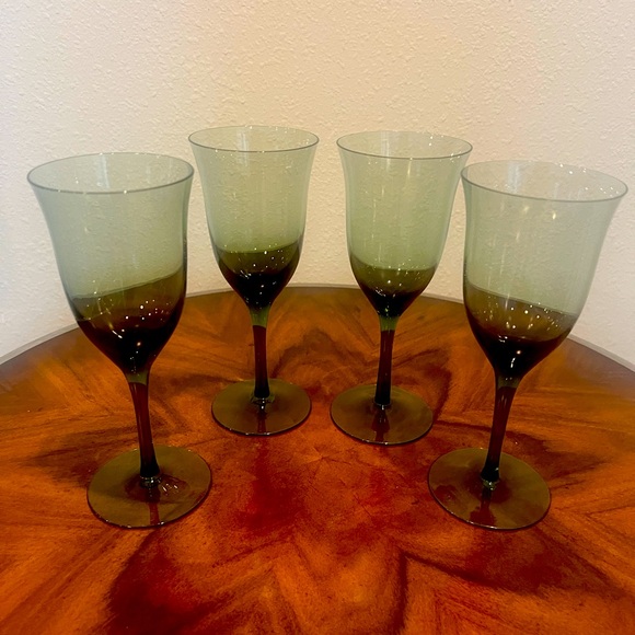 Other - Calico Set of 4 Hand Blown Wine Glasses Tivoli Blue Made In Japan 1970’s